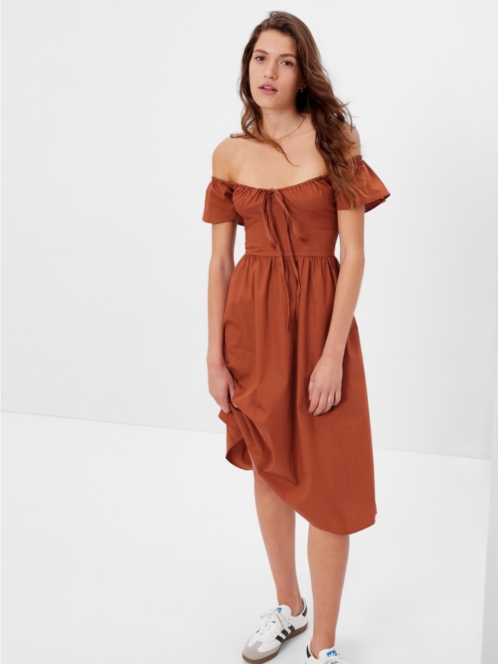 Gap Off-Shoulder Rust Midi Dress